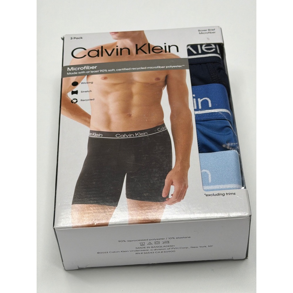 Calvin Klein‎ Microfiber Boxer Briefs 3 Pack Men Size L Black Blue Light Blue
